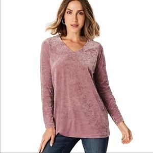 J. Jill Dusty Pink Crushed Velvet V-Neck Top‎ XS